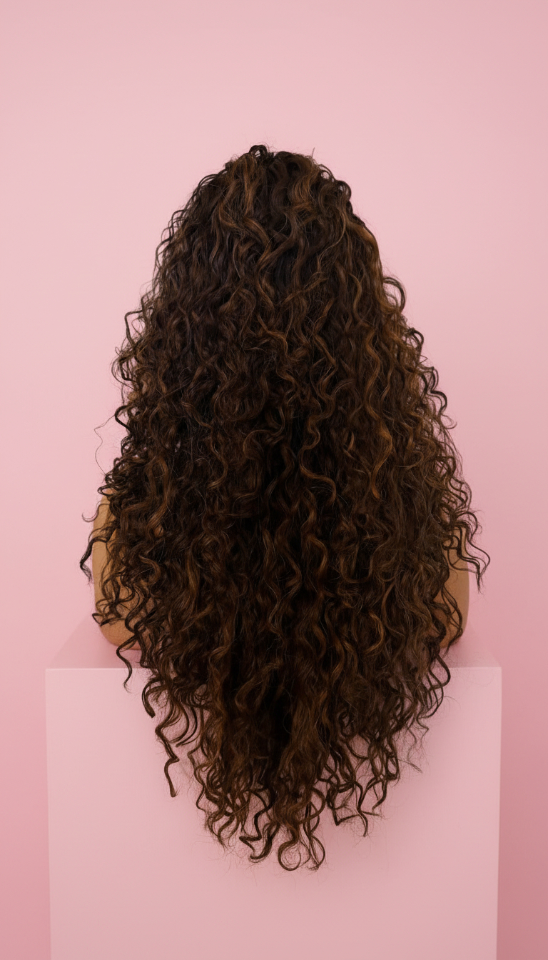 kręcona peruka ciemny brąz