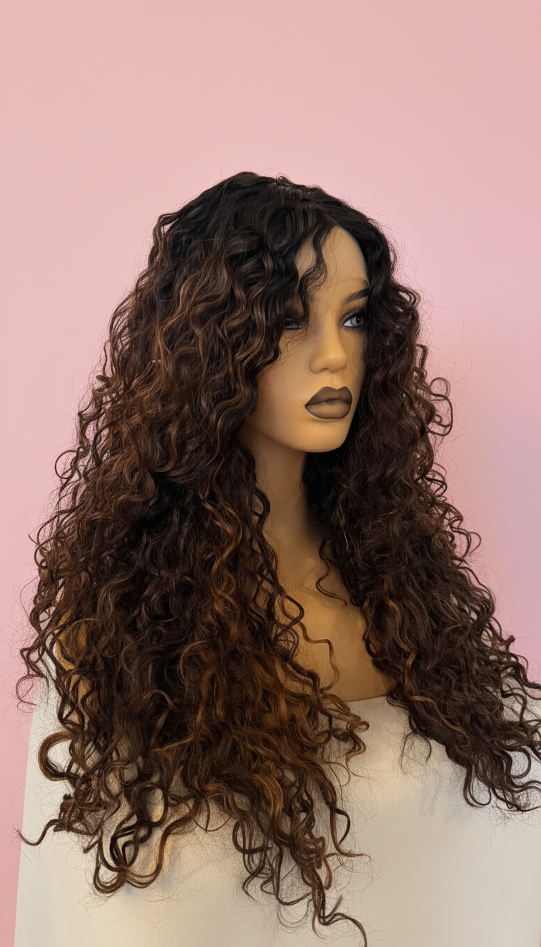 kręcona peruka ciemny brąz